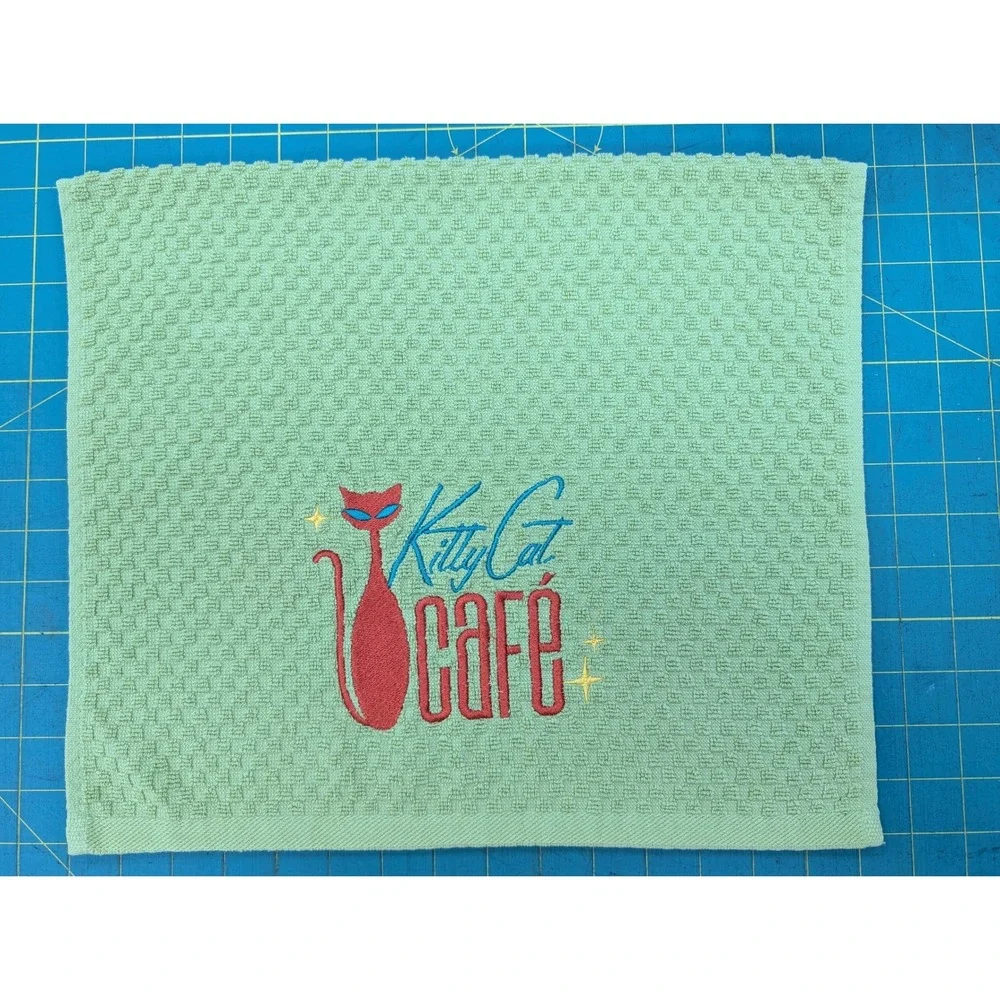 Kitty Cat Cafe Retro Mid Century Modern Atomic Kitchen Bath Hand Towel